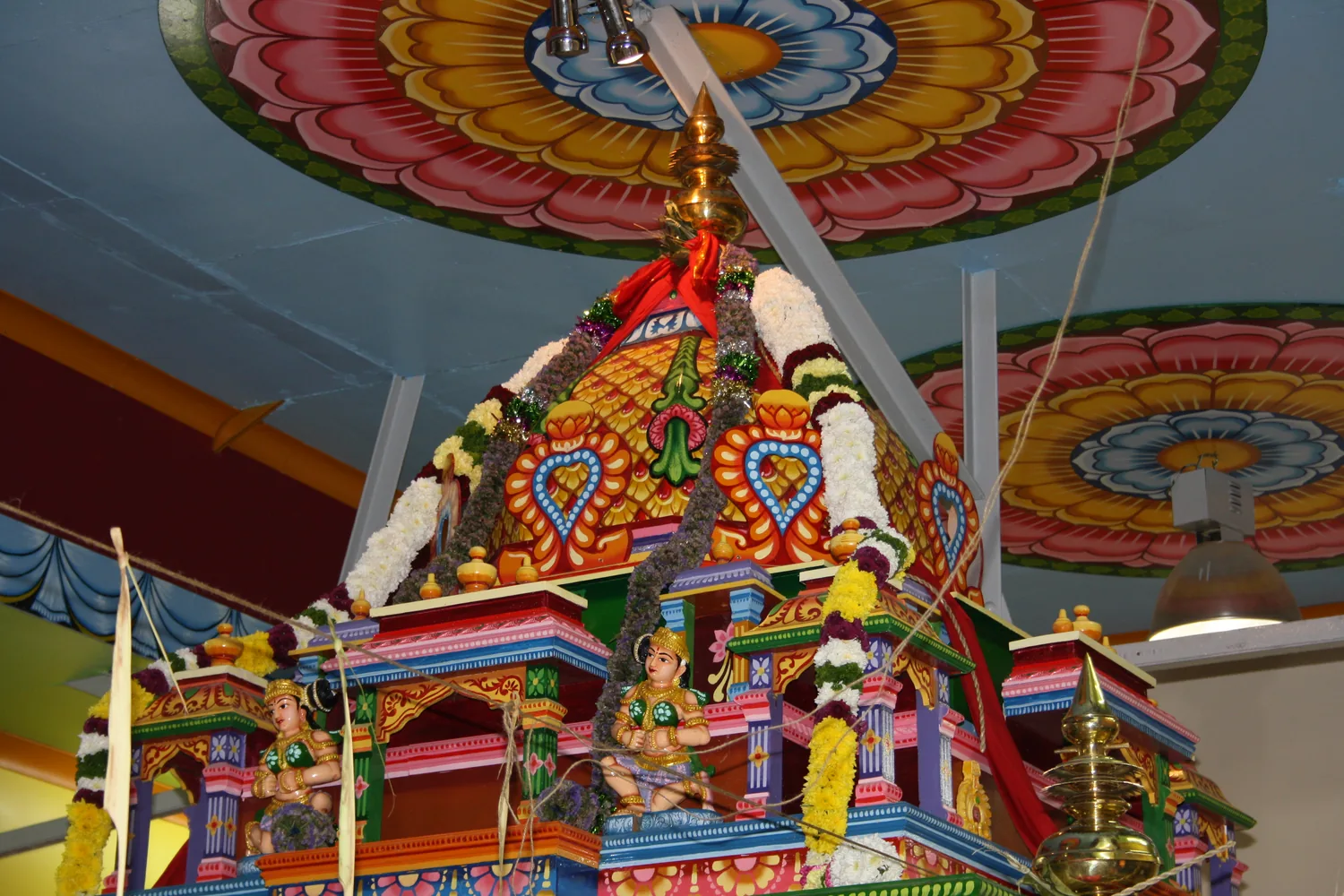 The temple car, painted and tiered, standing ready.