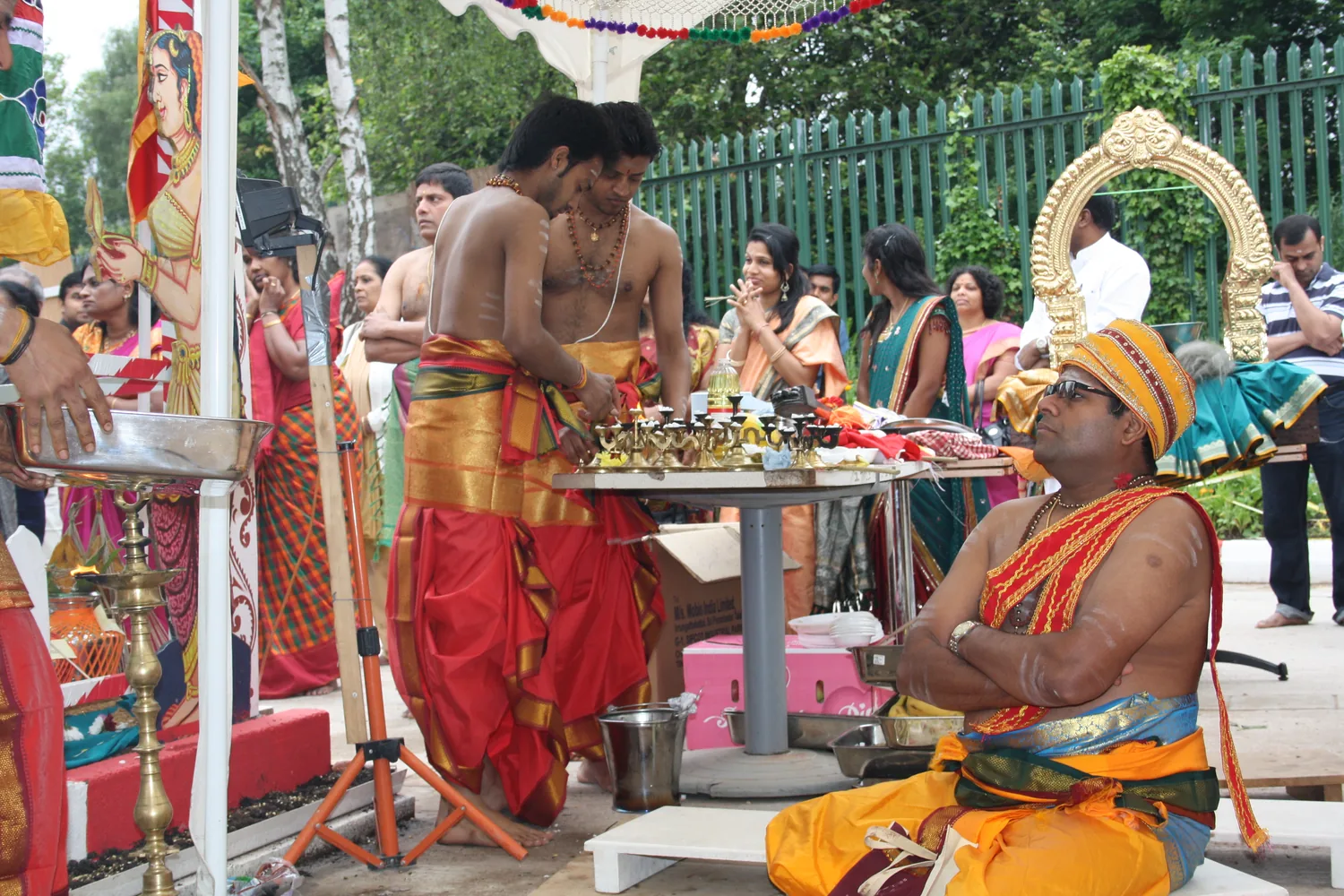 Priests at the yagasala, the fire rituals under way.